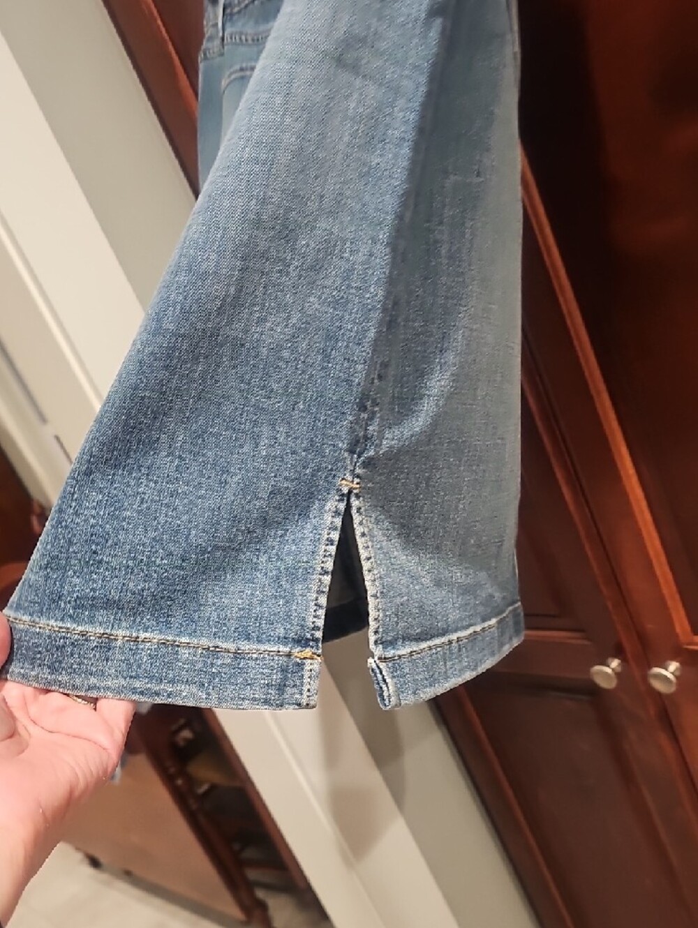 Chico's Light Blue Denim Midi Pencil Skirt with Front Pockets - Picture 4 of 5